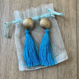 Gold & Blue Tassel earrings